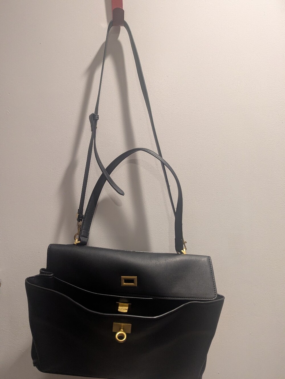 Black Shoulder Bag with Gold Hardware